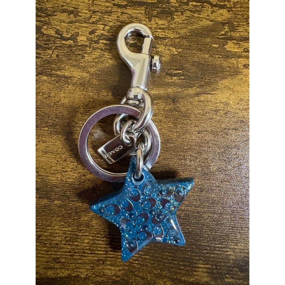 Authentic Coach Blue Glitter Star Keychain Bag Cha